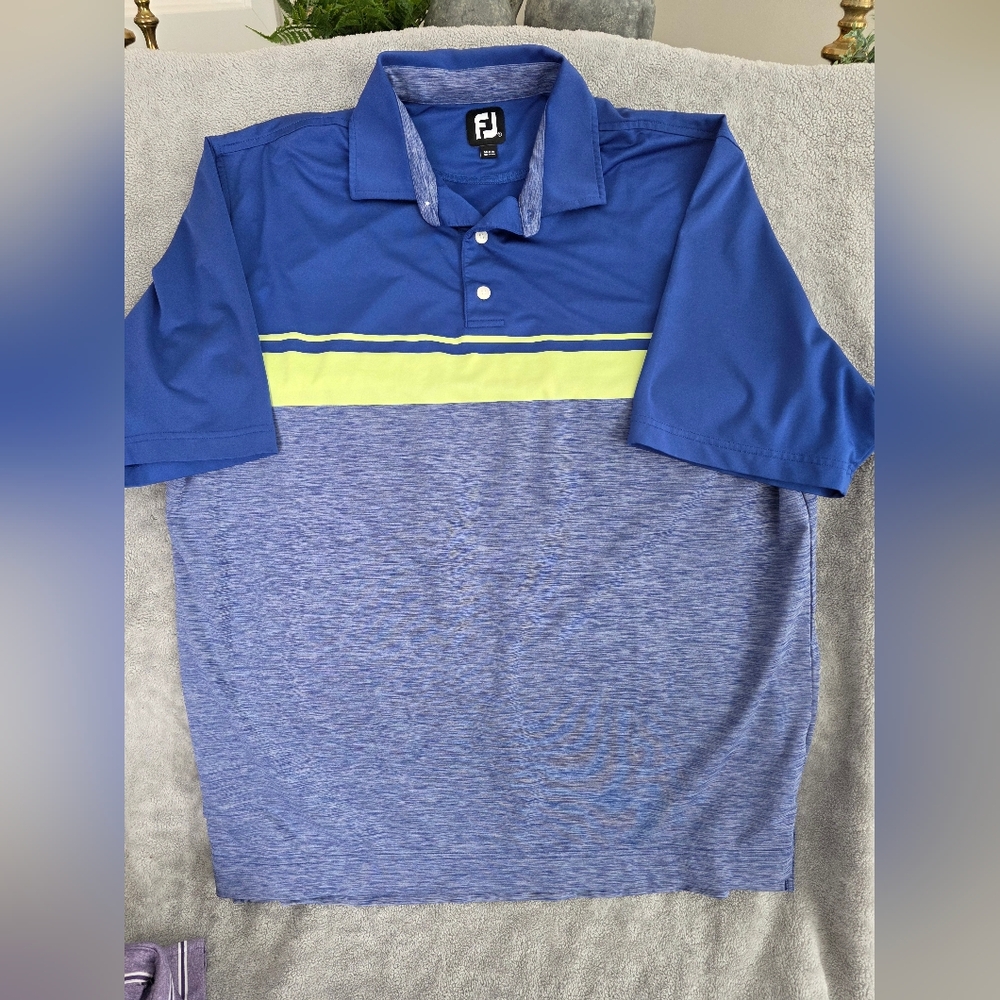 Mens FootJoy Royal Blue Golf Shirt With Lime Green Stripe Size XL Collared Shirt